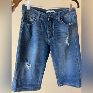 Women’s Denim Bermuda Shorts Lightly Distressed Size US 9/US 28. 12.5” inseam